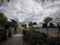 View of the west wing at the White House Press Briefing as Secretary Karine Jean-Pierre talks to the White House pool about the peaceful tra...