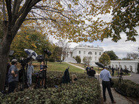 View of the west wing at the White House Press Briefing as Secretary Karine Jean-Pierre talks to the White House pool about the peaceful tra...