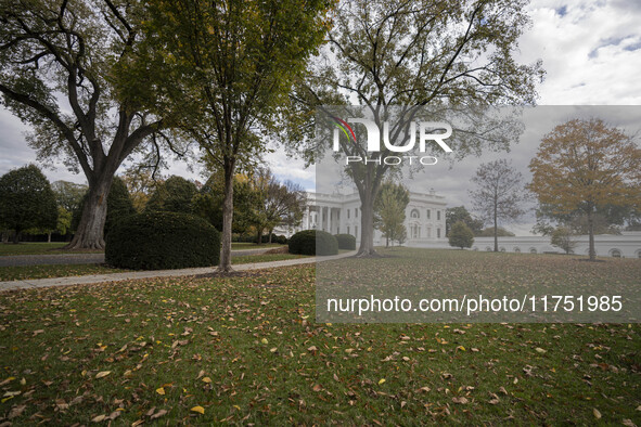 View of the west wing at the White House Press Briefing as Secretary Karine Jean-Pierre talks to the White House pool about the peaceful tra...