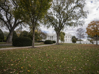 View of the west wing at the White House Press Briefing as Secretary Karine Jean-Pierre talks to the White House pool about the peaceful tra...