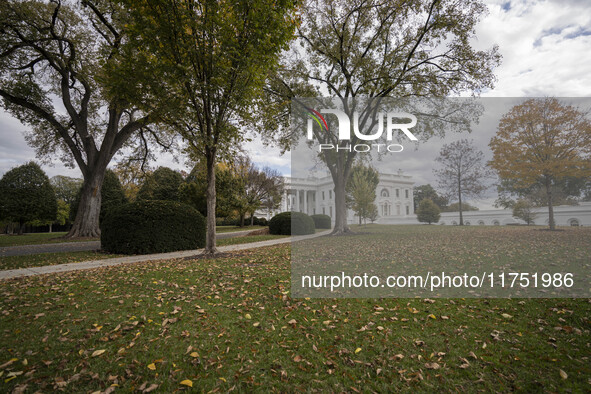 View of the west wing at the White House Press Briefing as Secretary Karine Jean-Pierre talks to the White House pool about the peaceful tra...