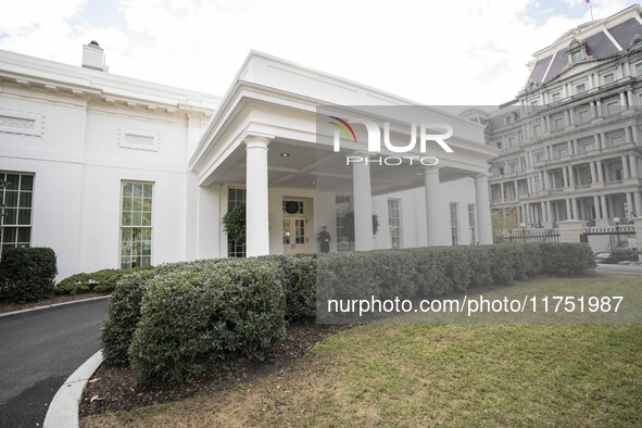 View of the west wing at the White House Press Briefing as Secretary Karine Jean-Pierre talks to the White House pool about the peaceful tra...