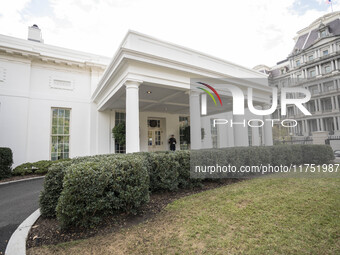 View of the west wing at the White House Press Briefing as Secretary Karine Jean-Pierre talks to the White House pool about the peaceful tra...