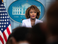 Press Secretary Karine Jean-Pierre conducts the daily White House press briefing in Washington, DC, on November 7, 2024.  Most questions cen...