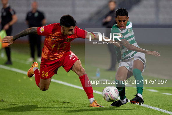 Thiago Dos Santos Nascimento of Floriana is closely followed by Leandro Lautaro Lacunza of Birkirkara during the Malta 360 Sports Premier Le...