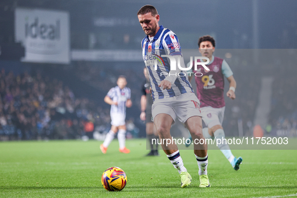 John Swift of WBA is in attacking action during the Sky Bet Championship match between West Bromwich Albion and Burnley at The Hawthorns in...