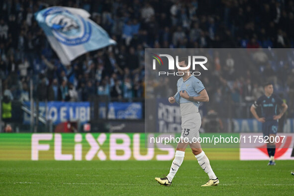 Alessio Romagnoli of S.S. Lazio celebrates after scoring the goal of 1-0 during the UEFA Europa League 2024/25 League Phase MD4 match betwee...