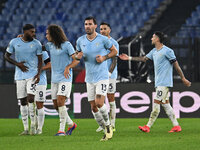 Alessio Romagnoli of S.S. Lazio celebrates after scoring the goal of 1-0 during the UEFA Europa League 2024/25 League Phase MD4 match betwee...