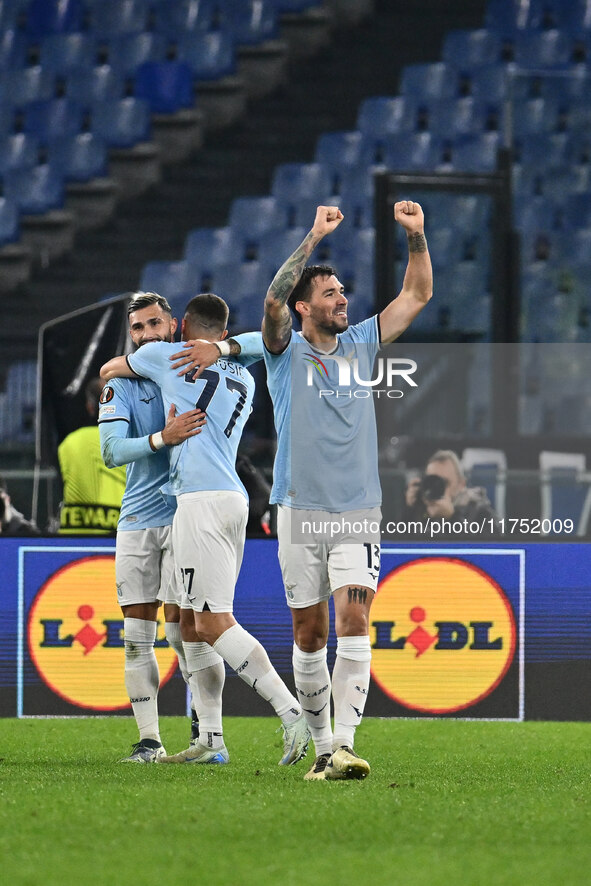 Alessio Romagnoli of S.S. Lazio celebrates after scoring the goal of 1-0 during the UEFA Europa League 2024/25 League Phase MD4 match betwee...