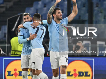 Alessio Romagnoli of S.S. Lazio celebrates after scoring the goal of 1-0 during the UEFA Europa League 2024/25 League Phase MD4 match betwee...