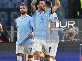 Alessio Romagnoli of S.S. Lazio celebrates after scoring the goal of 1-0 during the UEFA Europa League 2024/25 League Phase MD4 match betwee...