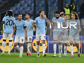 Alessio Romagnoli of S.S. Lazio celebrates after scoring the goal of 1-0 during the UEFA Europa League 2024/25 League Phase MD4 match betwee...