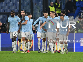 Alessio Romagnoli of S.S. Lazio celebrates after scoring the goal of 1-0 during the UEFA Europa League 2024/25 League Phase MD4 match betwee...