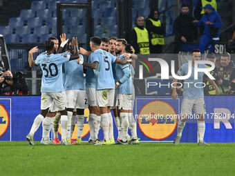 Alessio Romagnoli of S.S. Lazio celebrates after scoring the goal of 1-0 during the UEFA Europa League 2024/25 League Phase MD4 match betwee...