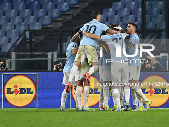 Alessio Romagnoli of S.S. Lazio celebrates after scoring the goal of 1-0 during the UEFA Europa League 2024/25 League Phase MD4 match betwee...