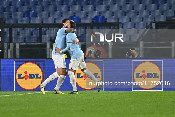 Alessio Romagnoli of S.S. Lazio celebrates after scoring the goal of 1-0 during the UEFA Europa League 2024/25 League Phase MD4 match betwee...