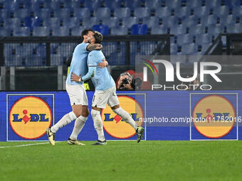 Alessio Romagnoli of S.S. Lazio celebrates after scoring the goal of 1-0 during the UEFA Europa League 2024/25 League Phase MD4 match betwee...