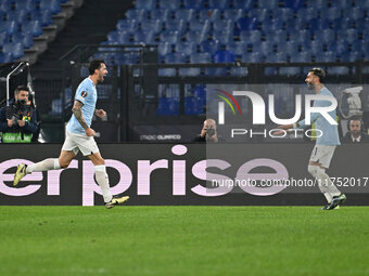 Alessio Romagnoli of S.S. Lazio celebrates after scoring the goal of 1-0 during the UEFA Europa League 2024/25 League Phase MD4 match betwee...