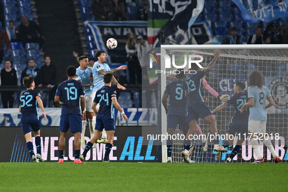 Alessio Romagnoli of S.S. Lazio scores the goal for 1-0 during the UEFA Europa League 2024/25 League Phase MD4 match between S.S. Lazio and...