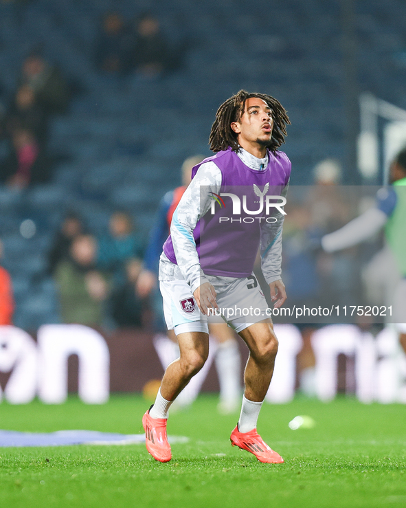 #30, Luca Koleosho of Burnley warms up during the Sky Bet Championship match between West Bromwich Albion and Burnley at The Hawthorns in We...