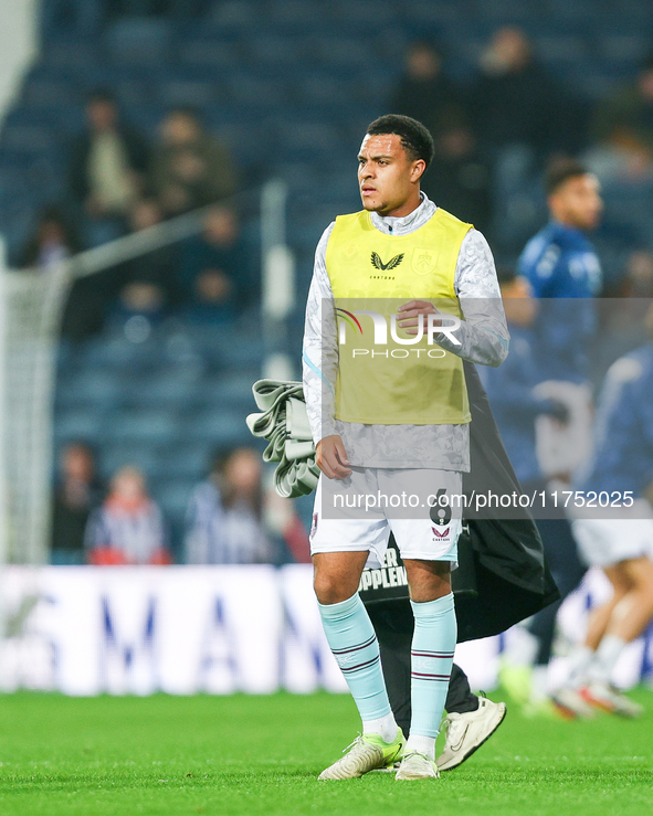 CJ Egan-Riley of Burnley warms up during the Sky Bet Championship match between West Bromwich Albion and Burnley at The Hawthorns in West Br...