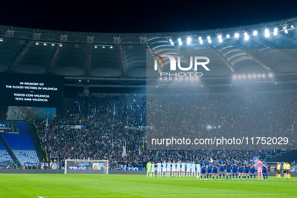 Teams observe one minute of silence in memory of the flood victims in Valencia during the UEFA Europa League 2024/25 League Phase MD4 match...