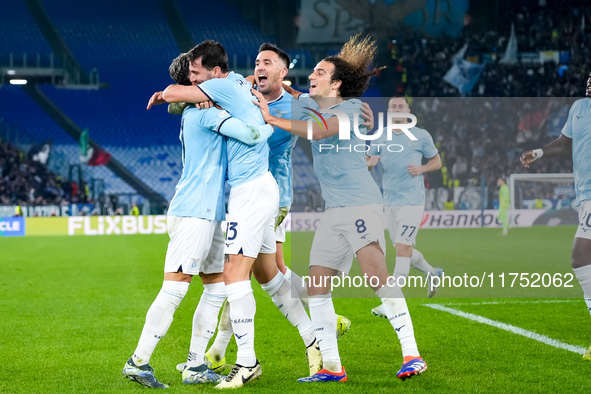 Alessio Romagnoli of SS Lazio celebrates after scoring first goal during the UEFA Europa League 2024/25 League Phase MD4 match between SS La...