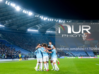 Alessio Romagnoli of SS Lazio celebrates after scoring first goal during the UEFA Europa League 2024/25 League Phase MD4 match between SS La...