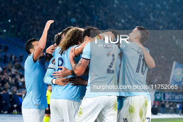 Alessio Romagnoli of SS Lazio celebrates after scoring first goal during the UEFA Europa League 2024/25 League Phase MD4 match between SS La...