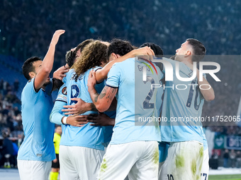 Alessio Romagnoli of SS Lazio celebrates after scoring first goal during the UEFA Europa League 2024/25 League Phase MD4 match between SS La...