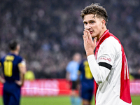 AFC Ajax Amsterdam forward Mika Godts celebrates the 3-0 goal during the match between Ajax and Maccabi Tel Aviv at the Johan Cruijff ArenA...