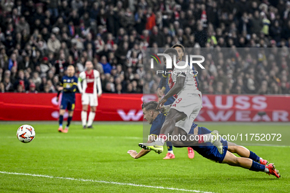 AFC Ajax Amsterdam forward Brian Brobbey plays during the match between Ajax and Maccabi Tel Aviv at the Johan Cruijff ArenA for the UEFA Eu...