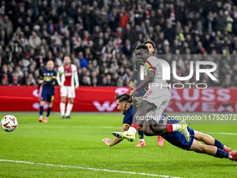 AFC Ajax Amsterdam forward Brian Brobbey plays during the match between Ajax and Maccabi Tel Aviv at the Johan Cruijff ArenA for the UEFA Eu...