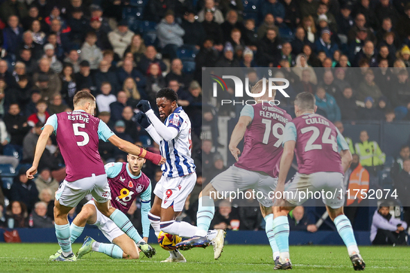 Josh Maja of WBA is in attacking action in the area during the Sky Bet Championship match between West Bromwich Albion and Burnley at The Ha...