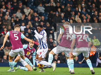 Josh Maja of WBA is in attacking action in the area during the Sky Bet Championship match between West Bromwich Albion and Burnley at The Ha...