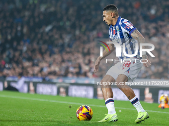 Karlan Grant of WBA is on the ball during the Sky Bet Championship match between West Bromwich Albion and Burnley at The Hawthorns in West B...