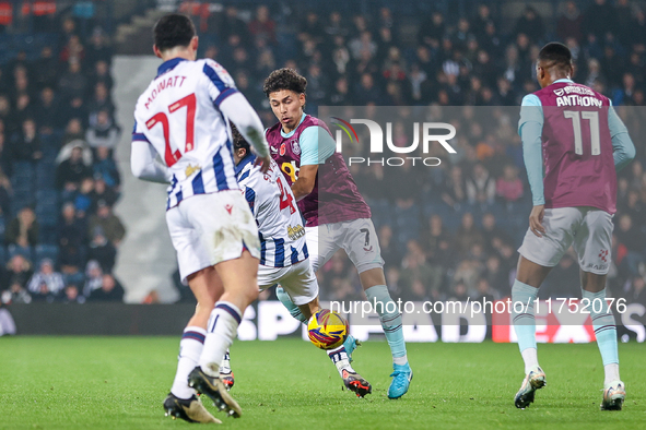 Jeremy Sarmiento of Burnley is in defensive action during the Sky Bet Championship match between West Bromwich Albion and Burnley at The Haw...