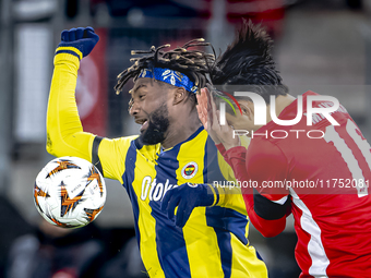 AZ Alkmaar defender Seiya Maikuma and Fenerbahce forward Allan Saint-Maximin play during the match between AZ and Fenerbahce at the AFAS Sta...