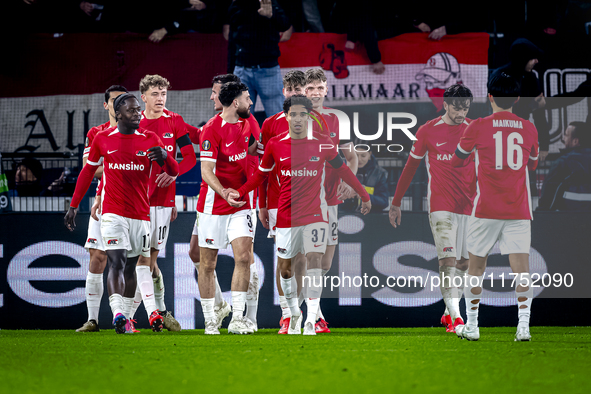 AZ Alkmaar defender Ro-Zangalo Daal scores the 1-0 and celebrates the goal during the match between AZ and Fenerbahce at the AFAS Stadium fo...