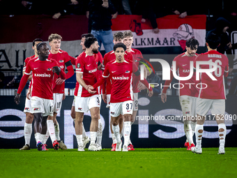 AZ Alkmaar defender Ro-Zangalo Daal scores the 1-0 and celebrates the goal during the match between AZ and Fenerbahce at the AFAS Stadium fo...