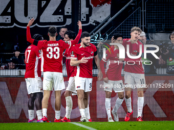 AZ Alkmaar defender Ro-Zangalo Daal scores the 1-0 and celebrates the goal during the match between AZ and Fenerbahce at the AFAS Stadium fo...