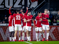 AZ Alkmaar defender Ro-Zangalo Daal scores the 1-0 and celebrates the goal during the match between AZ and Fenerbahce at the AFAS Stadium fo...