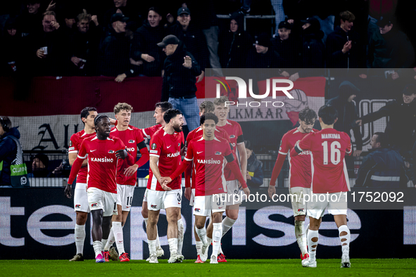 AZ Alkmaar defender Ro-Zangalo Daal scores the 1-0 and celebrates the goal during the match between AZ and Fenerbahce at the AFAS Stadium fo...