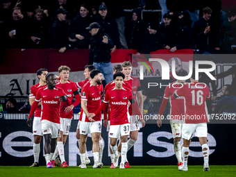 AZ Alkmaar defender Ro-Zangalo Daal scores the 1-0 and celebrates the goal during the match between AZ and Fenerbahce at the AFAS Stadium fo...