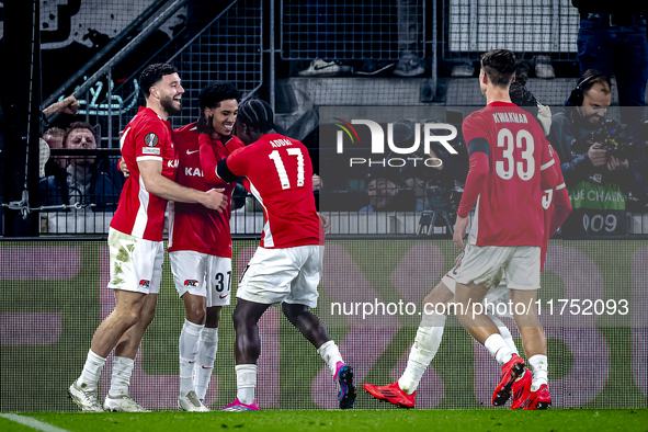 AZ Alkmaar defender Ro-Zangalo Daal scores the 1-0 and celebrates the goal during the match between AZ and Fenerbahce at the AFAS Stadium fo...