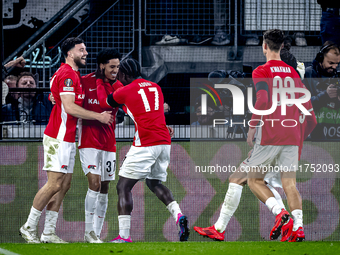 AZ Alkmaar defender Ro-Zangalo Daal scores the 1-0 and celebrates the goal during the match between AZ and Fenerbahce at the AFAS Stadium fo...