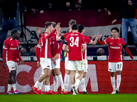 AZ Alkmaar defender Ro-Zangalo Daal scores the 1-0 and celebrates the goal during the match between AZ and Fenerbahce at the AFAS Stadium fo...