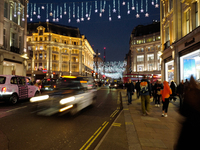 Traffic is on Oxford Street in London, United Kingdom, on November 5, 2024. (