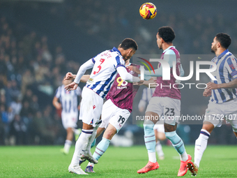 Mason Holgate of WBA heads the ball away during the Sky Bet Championship match between West Bromwich Albion and Burnley at The Hawthorns in...