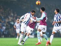 Mason Holgate of WBA heads the ball away during the Sky Bet Championship match between West Bromwich Albion and Burnley at The Hawthorns in...